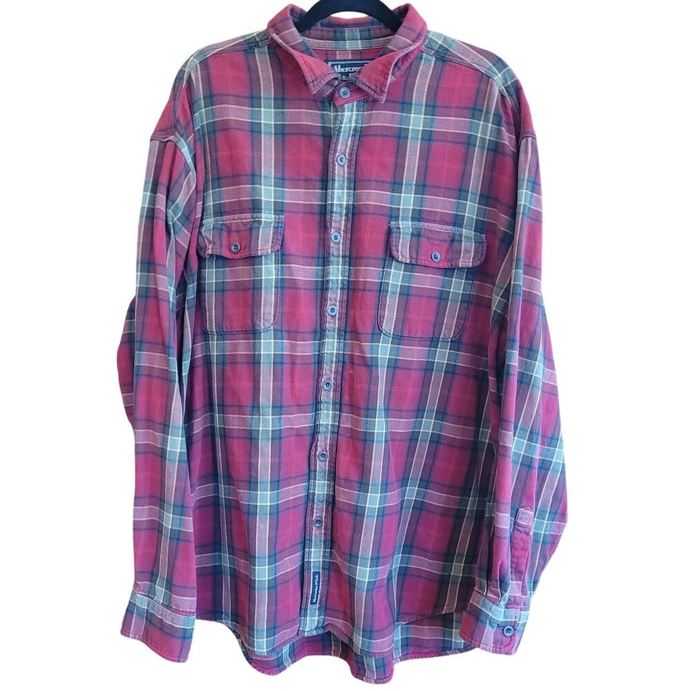 Abercrombie & Fitch Plaid Classic Flannel Cotton Shirt Red Green Grunge XL